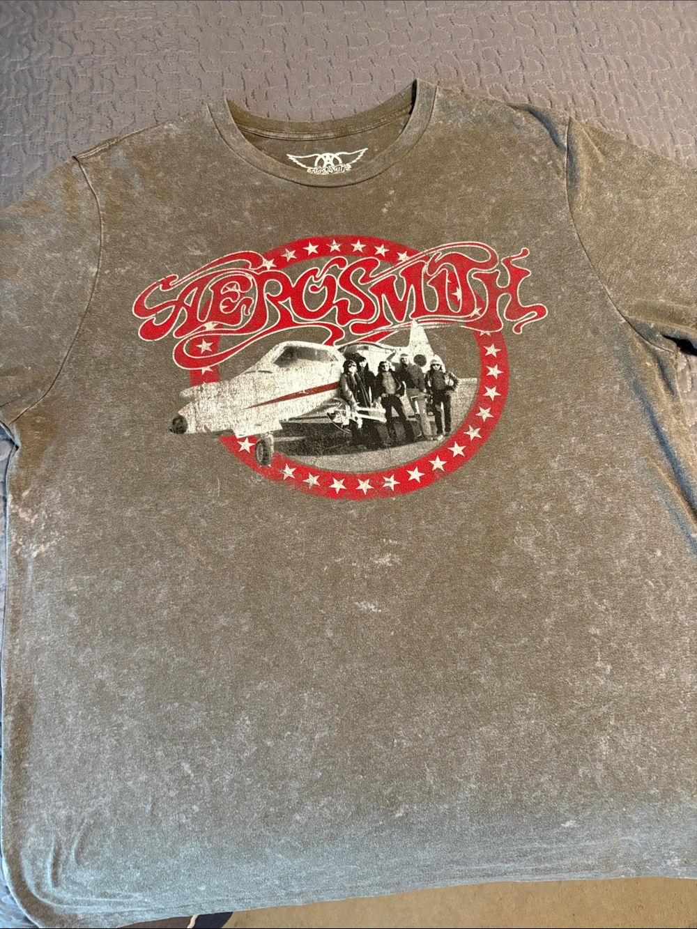 Aerosmith Graphic Band T-Shirt Gray Mineral Wash Tee Size Medium